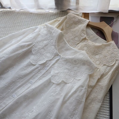 2025秋季新款小清新娃娃领长袖提花衬衫宽松减龄上衣2323强明女装