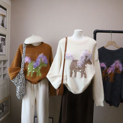 比正2025秋冬新款韩版圆领卡通