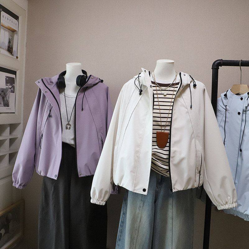 2026早春新款韩版时尚休闲宽松连帽冲锋衣夹克外套女5802强明女装