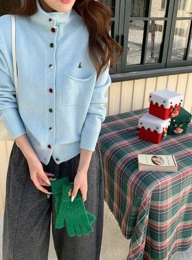 软糯舒适调 韩版半高领刺绣毛衣针织开衫ZY3754强明女装