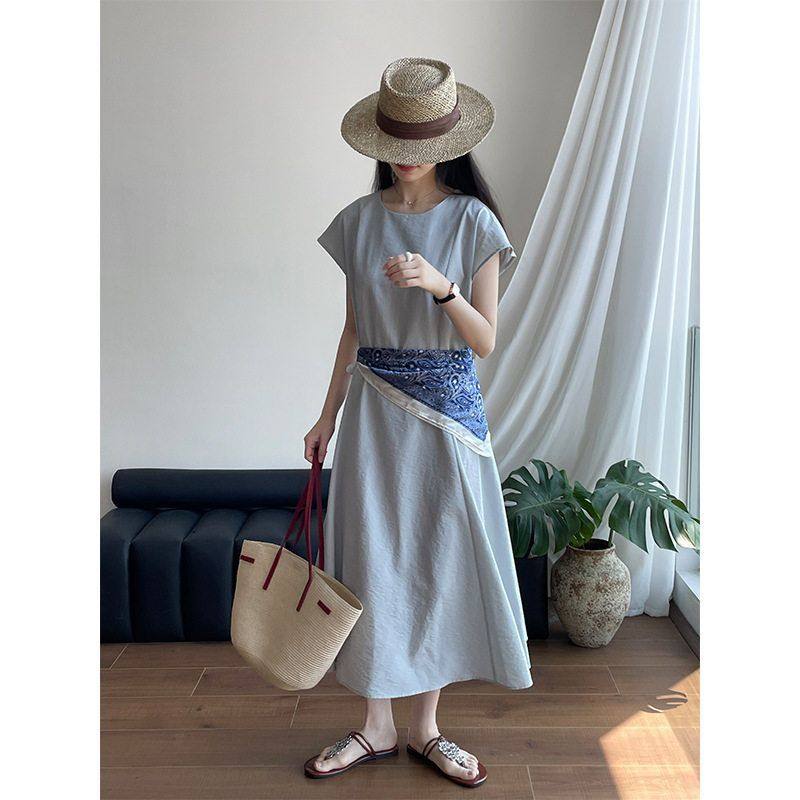 滔川法式气质简约连衣裙女圆领