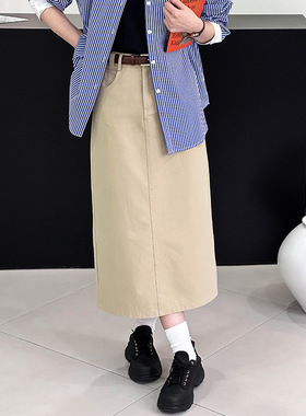 2025春季韩系高腰复古牛仔半身裙直筒a字半身裙99053 强明女装