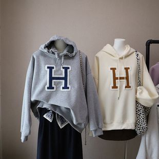 连帽字母宽松显瘦休闲百搭卫衣5034强明女装 时尚 韩版 2025秋冬新款