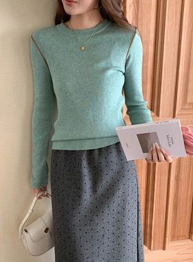 韩女密码 设计感撞色正肩流线打底针织衫ZY3773强明女装