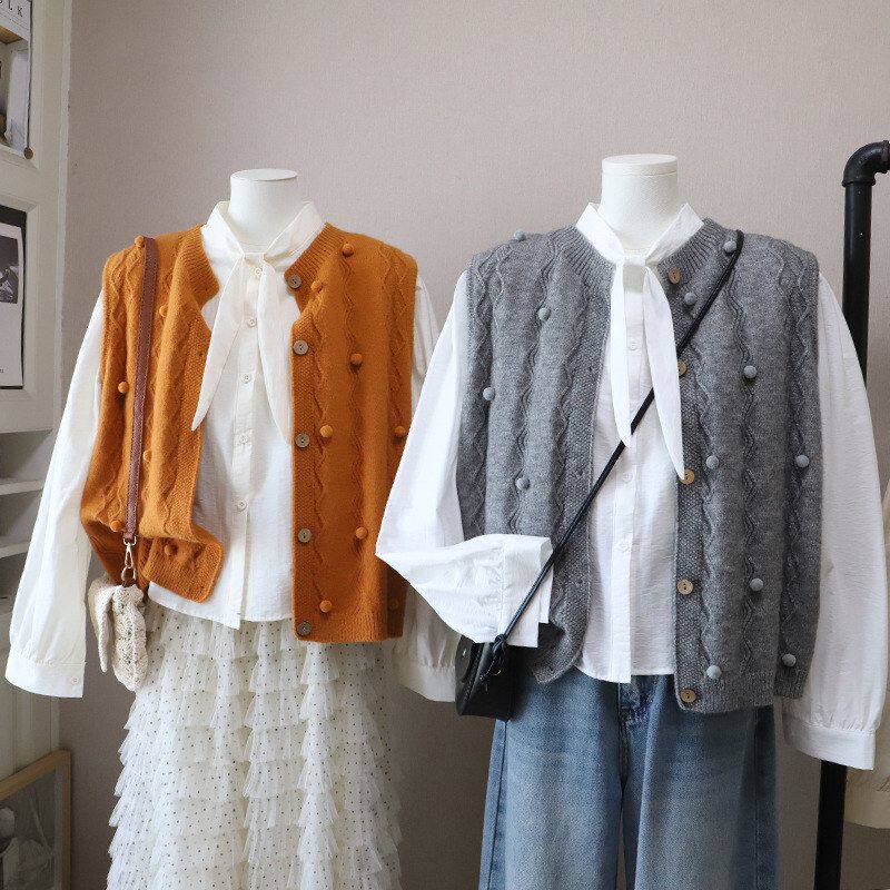 2026早春新款韩系圆领个性减龄百搭开衫针织马甲背心5836强明女装