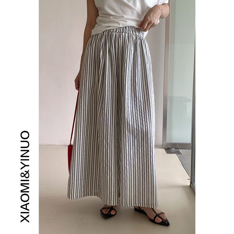 条纹大裙摆长【欧凡】法式竖