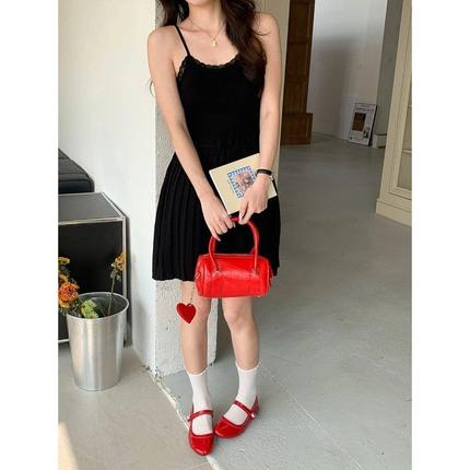 心动月光 韩系减龄蕾丝边针织吊带连衣裙ZY2804 强明女装