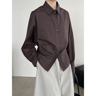 设计感收腰翻领衬衫女25秋新高级感褶皱显瘦百搭上衣2812强明女装