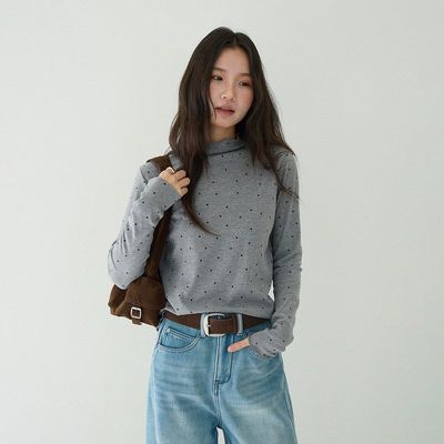 【欧凡】半高领波点打底衫女秋冬