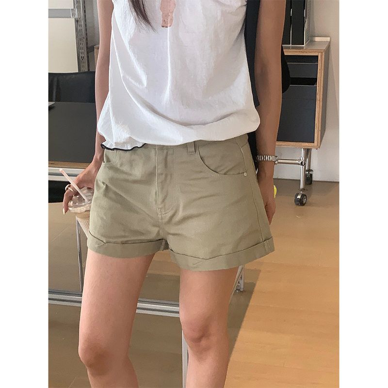 韩版夏季牛仔夏天短裤卷边高腰显瘦百搭A字辣妹裤520739 强明女装