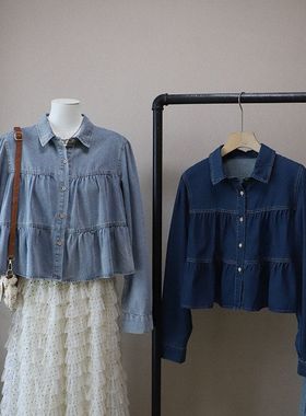 2026早春新韩版甜美减龄显瘦百搭小个子短款牛仔衬衫5828强明女装