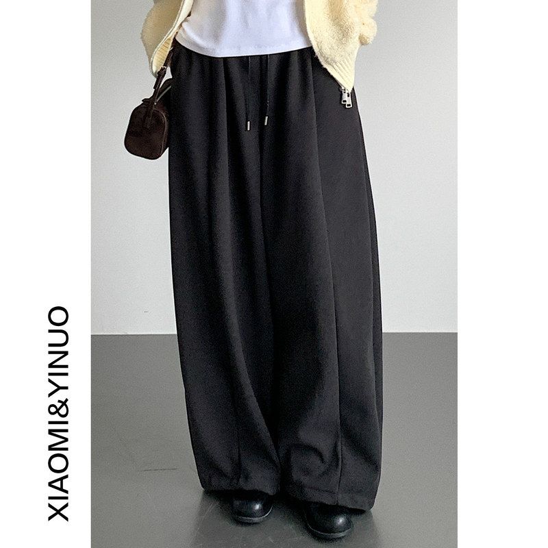 弯刀阔腿裤女【欧凡】磨毛抽绳