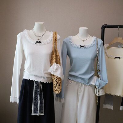 比正2025秋冬新韩版蕾丝拼接长袖