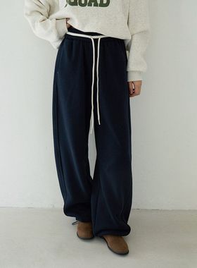 拼色腰头加绒休闲卫裤冬新款显瘦收口长裤弯刀裤女11080强明女装