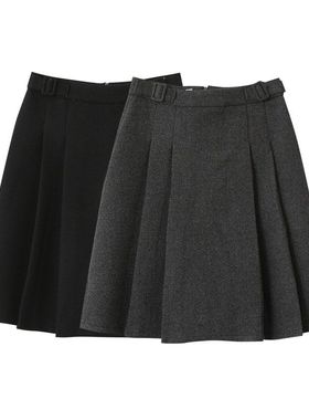 miu系百褶裙高腰A字中长裙纯色显瘦加厚毛呢半身裙11079强明女装