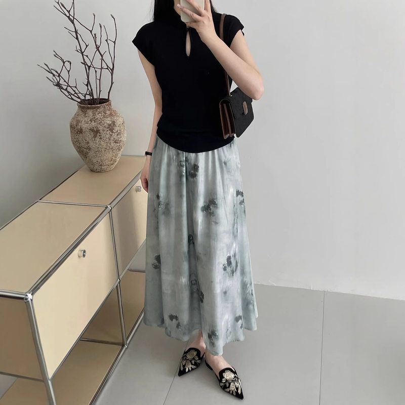 云水谣】新中式水墨晕染印花半身裙国风飘逸A字长裙33015强明女装