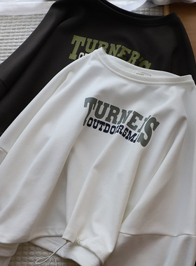 2025秋装新品 韩版时尚圆领字母印花宽松长袖卫衣8754 强明女装