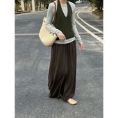 2025秋韩系挂脖两件套针织上衣深V显瘦叠穿长袖 上衣YL861强明女装