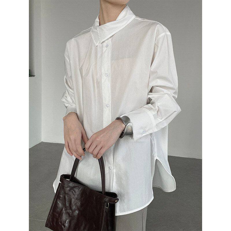 26春上新设计感衬衫女不规则领子褶皱宽松上衣H25533强明女装