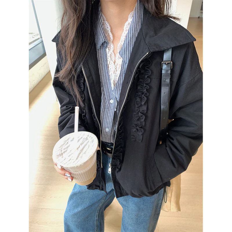 广州黄峥早秋韩系外套翻领木耳边