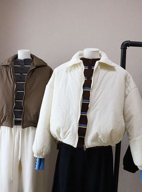 2025秋冬新款韩系时尚翻领减龄轻薄保暖短款棉衣外套5642强明女装