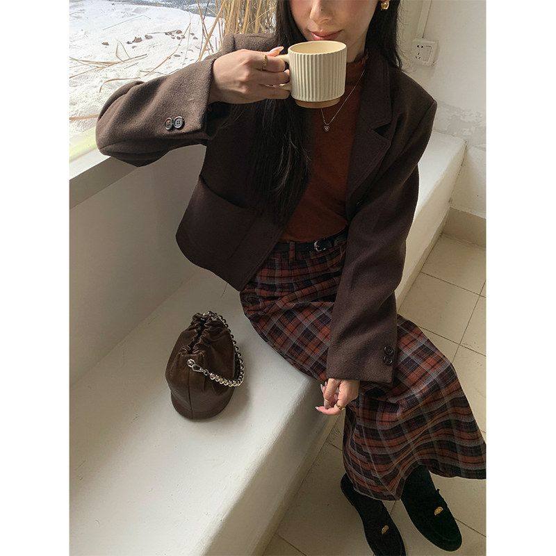 复古羊毛呢子小西装外套冬季简约气质短外套女145AY913强明女装