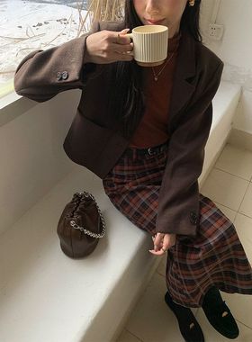 复古羊毛呢子小西装外套冬季简约气质短外套女145AY913强明女装