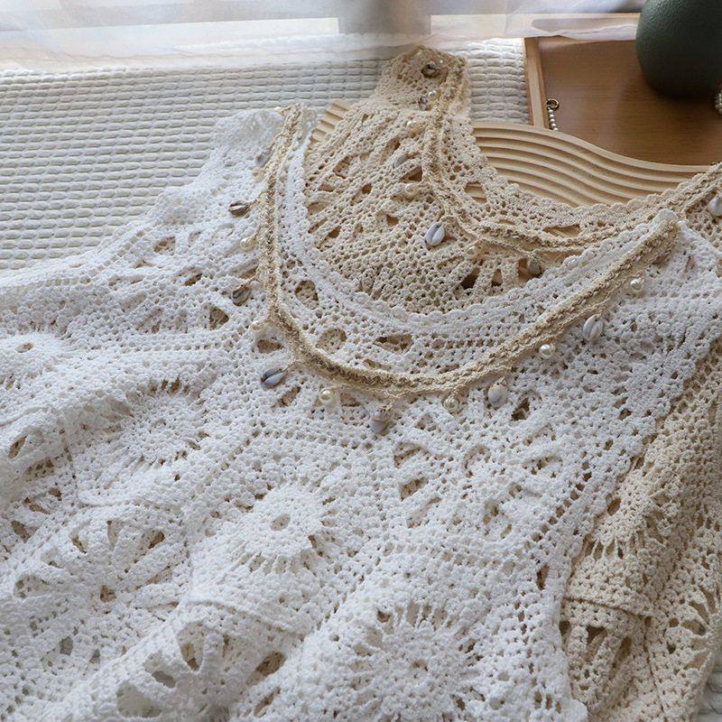 2025夏季新品韩版镂空勾花针织马甲无袖减龄休闲上衣3716强明女装