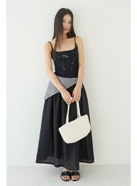 国风水墨画印花吊带连衣裙女夏季辣妹气质收腰长裙子2929强明女装