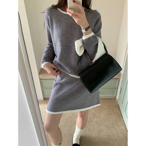 黄峥甜妹撞色围巾针织衫松紧腰