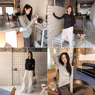 慵懒风闪闪亮片微透长袖T恤女修身显瘦打底上衣强明女装