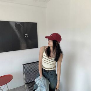 吊带小背心女休闲内搭女141MH069强明女装 韩版 v领条纹针织衫