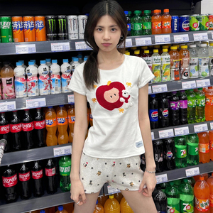 JCFS~美式复古毛绒苹果短袖T恤女2025夏季新款修身显瘦休闲上衣潮
