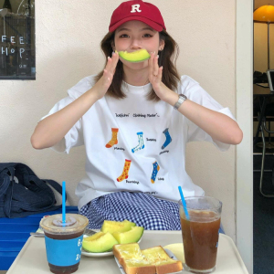 JCFS美式复古字母印花短袖T恤女2025夏季新款宽松百搭休闲上衣潮