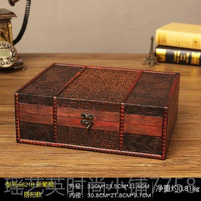 正品复古桌面私收纳盒首饰件隐办公室储物密码证盒带锁小箱子木的