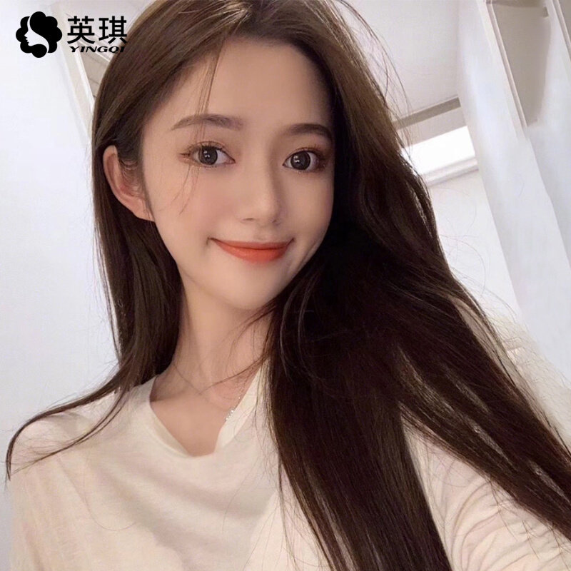 正品英琪假发女长直发轻薄全蕾丝中分长发真发自然隐形新式扎丸子