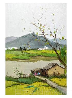 正品乡村田园风格纯绘油客厅中景式绿色风装饰画画原手木山水玄关