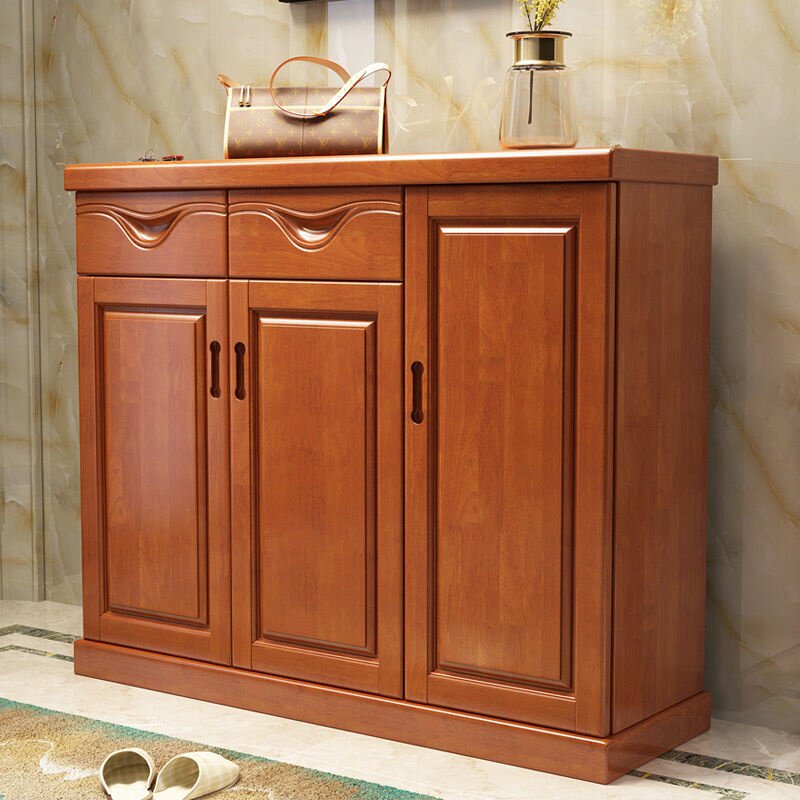 正品中式实木鞋柜对开门两门三门包安装大容量收纳简约家用储物柜