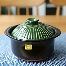 耐热煮饭砂锅炖锅 深锅辅食锅 正品 万古烧菊花双盖土锅○日本进口