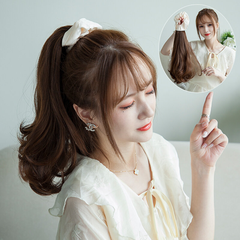 正品马尾假发女 长卷发中长款假发辫子自然少量微卷假马尾发尾捆