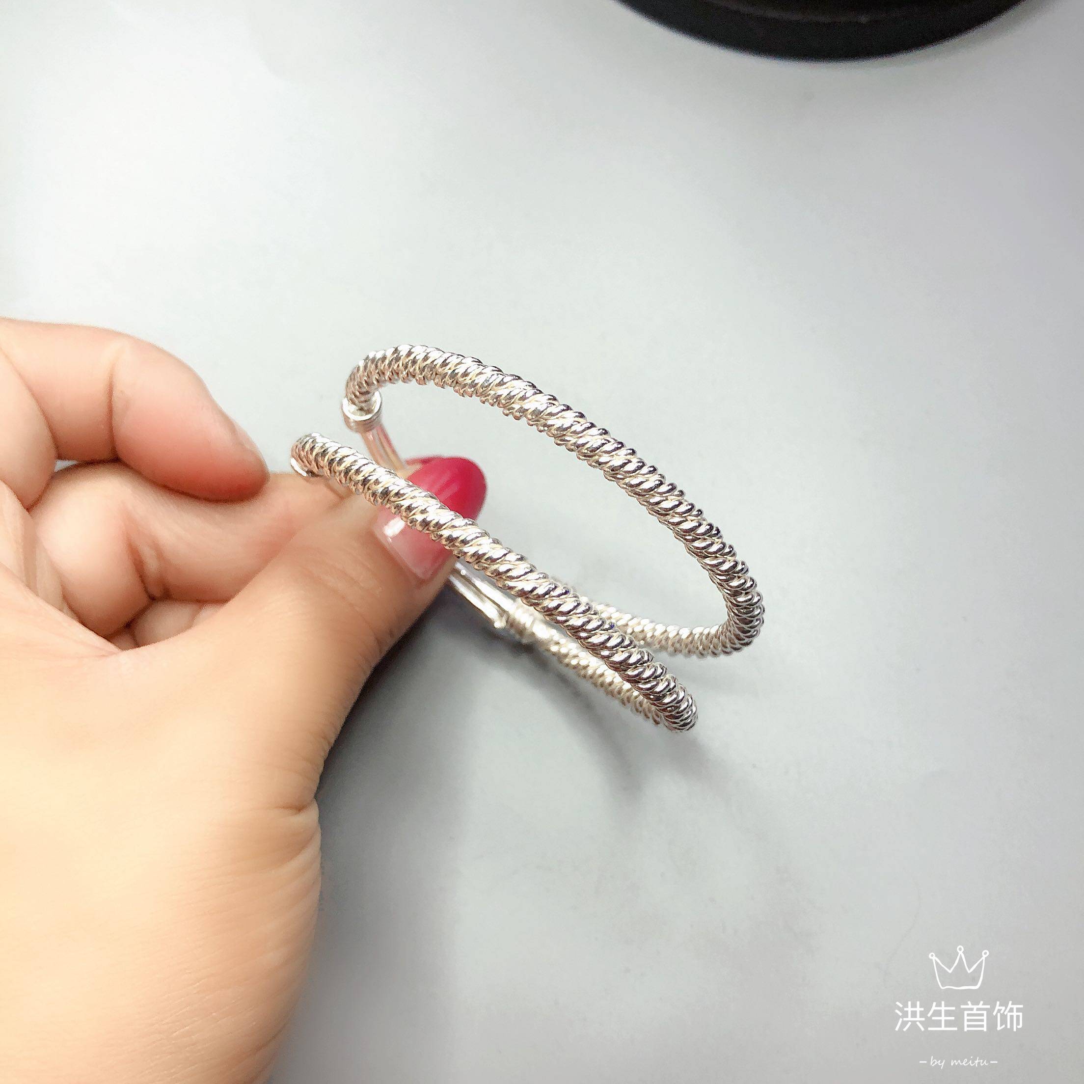 正品洪生首饰足银9999桂花手镯麻花镯抽拉旧银饰加工来料定制以旧