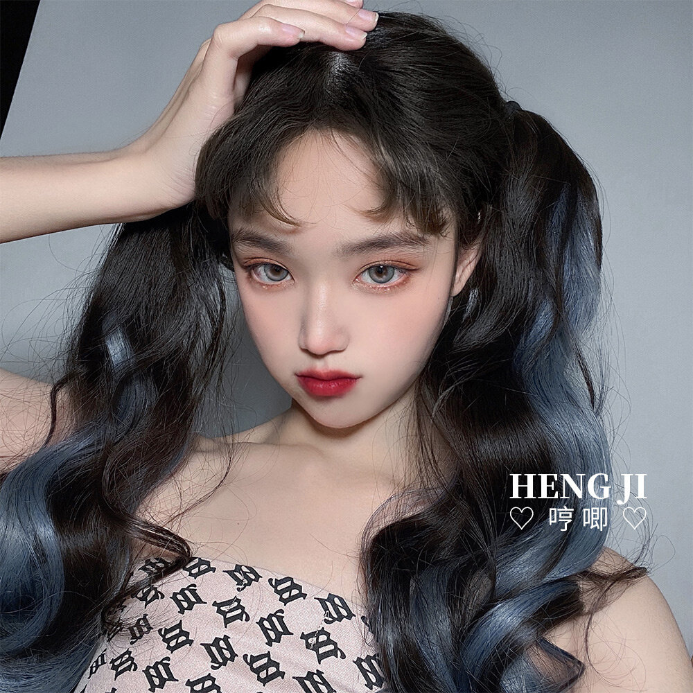 正品挂耳染双马尾长卷发一对装发片一片式lisa假发片彩色无痕挑染