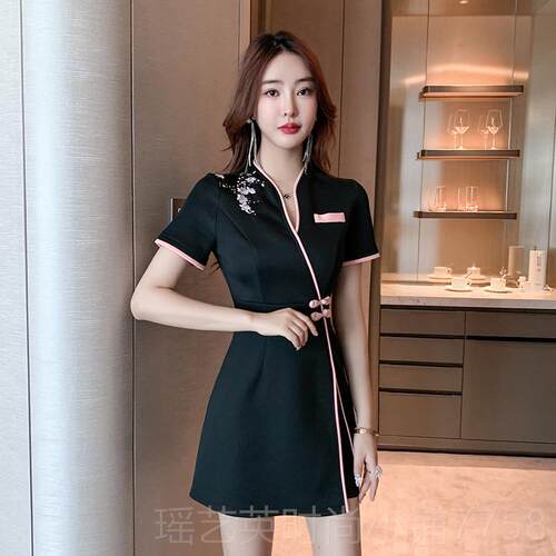 正品223款足浴技师0工作服足疗套气质装sp服a桑拿按摩工连衣裙养