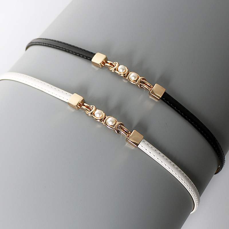 连衣裙腰链免打孔可调节珍珠