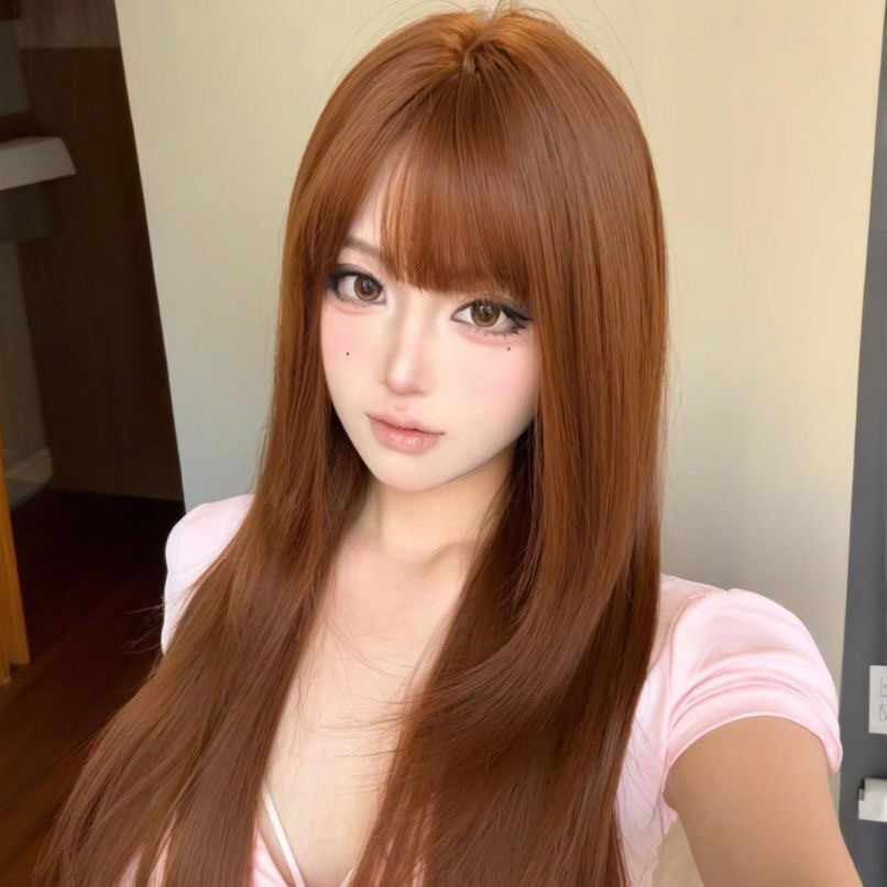 【蜜糖橘子】假发女橘棕色高层次古早日系齐刘海长直发全