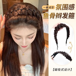 魔术贴假发辫子女磁吸免编发麻花辫发箍长辫子发饰发带鱼