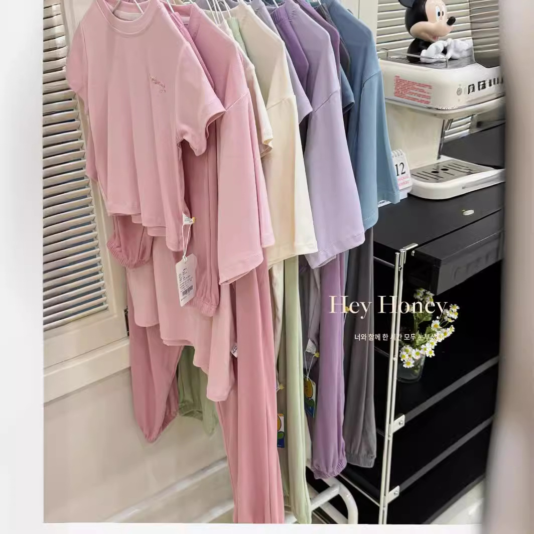 现货 大小卷Hey Honey儿童24短袖夏款纯色两件套装外出家居服
