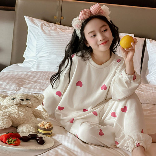 女童睡衣春秋款2025新款儿童秋装薄绒女孩秋季糯米绒家居服套装