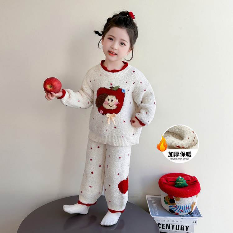 儿童睡衣女童半边绒秋冬款女孩2025新款珊瑚绒冬季女童宝宝