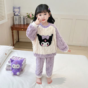 女宝宝珊瑚绒睡衣秋冬2025新款加厚儿童法兰绒女童春秋家居服
